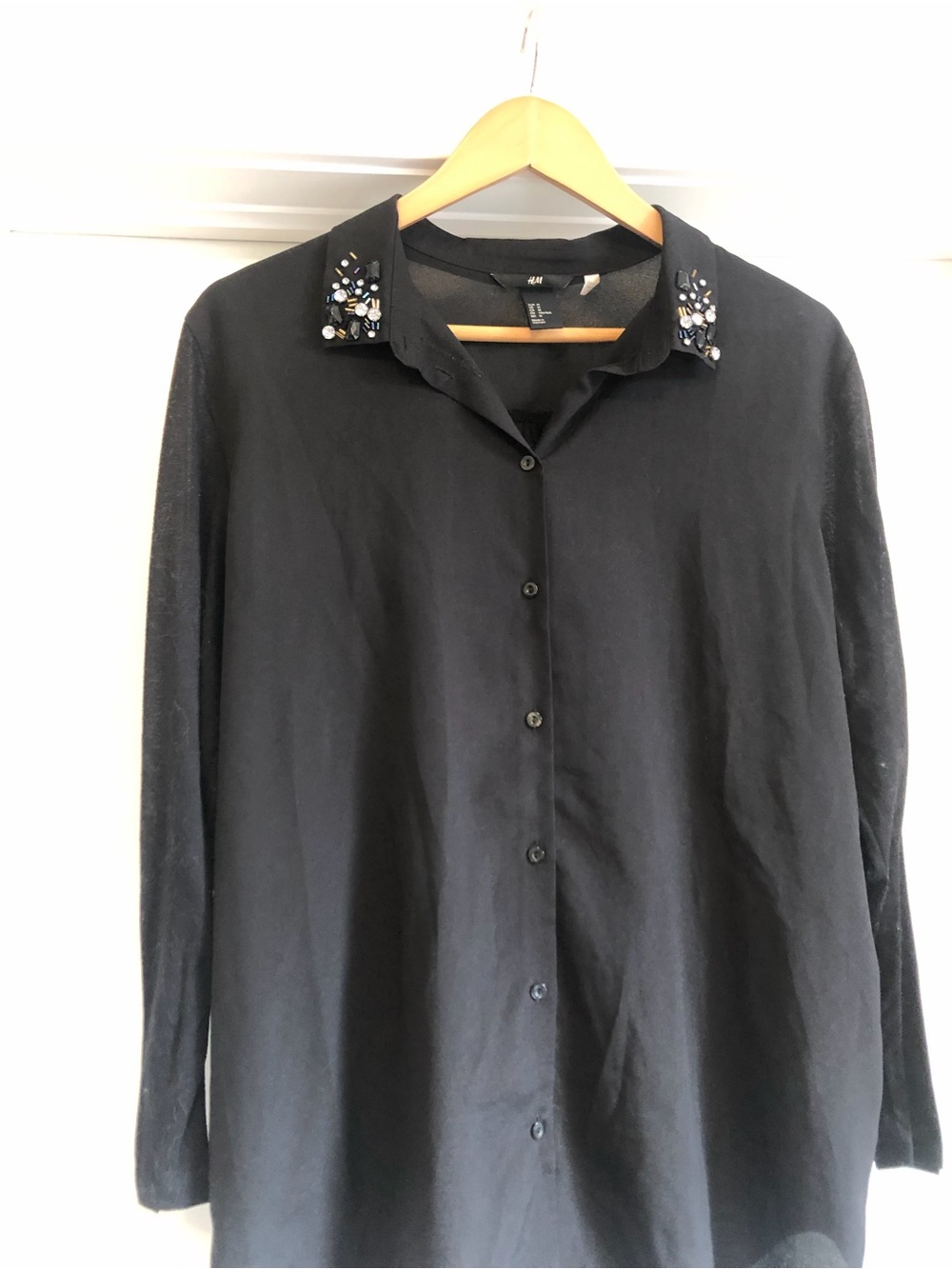 H&M Loose Fitting Embellished-Collar Button-Up Shirt